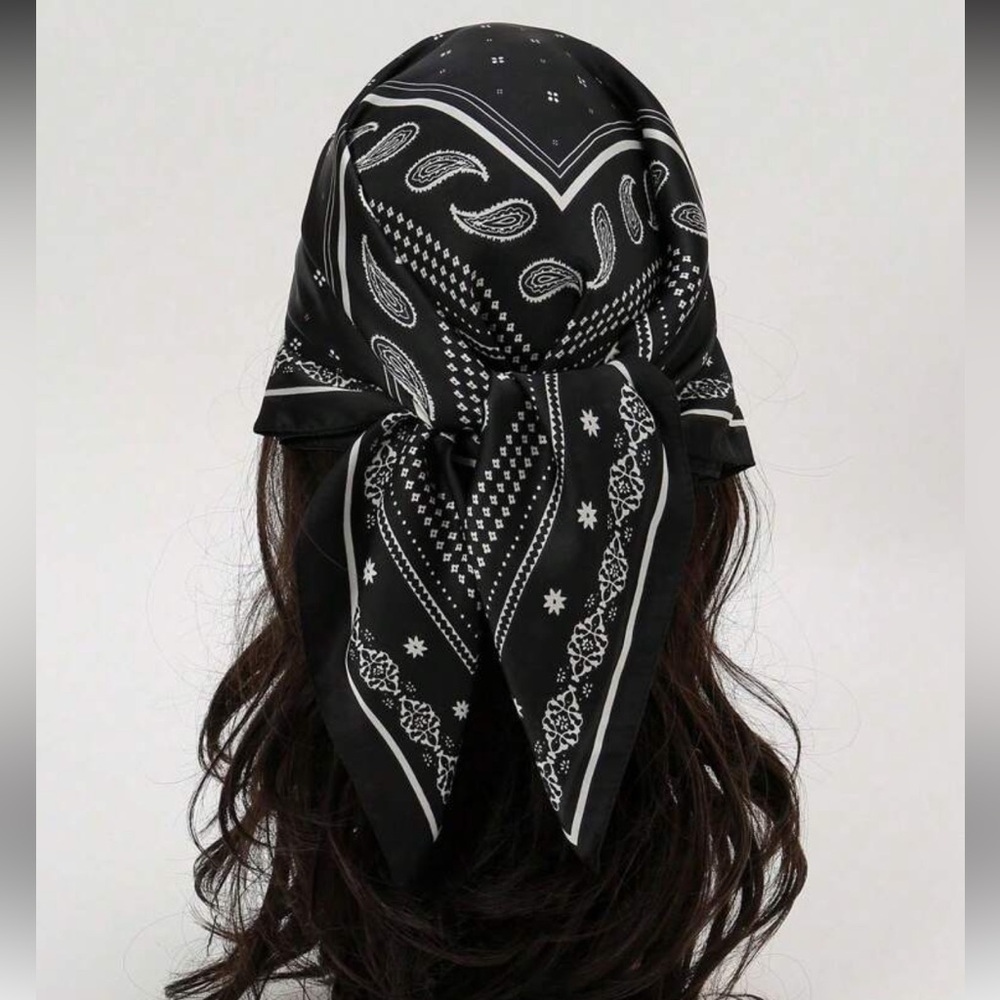 NEW! Black and White Paisley Faux Silk Hair Scarf/Headscarf/Bandana